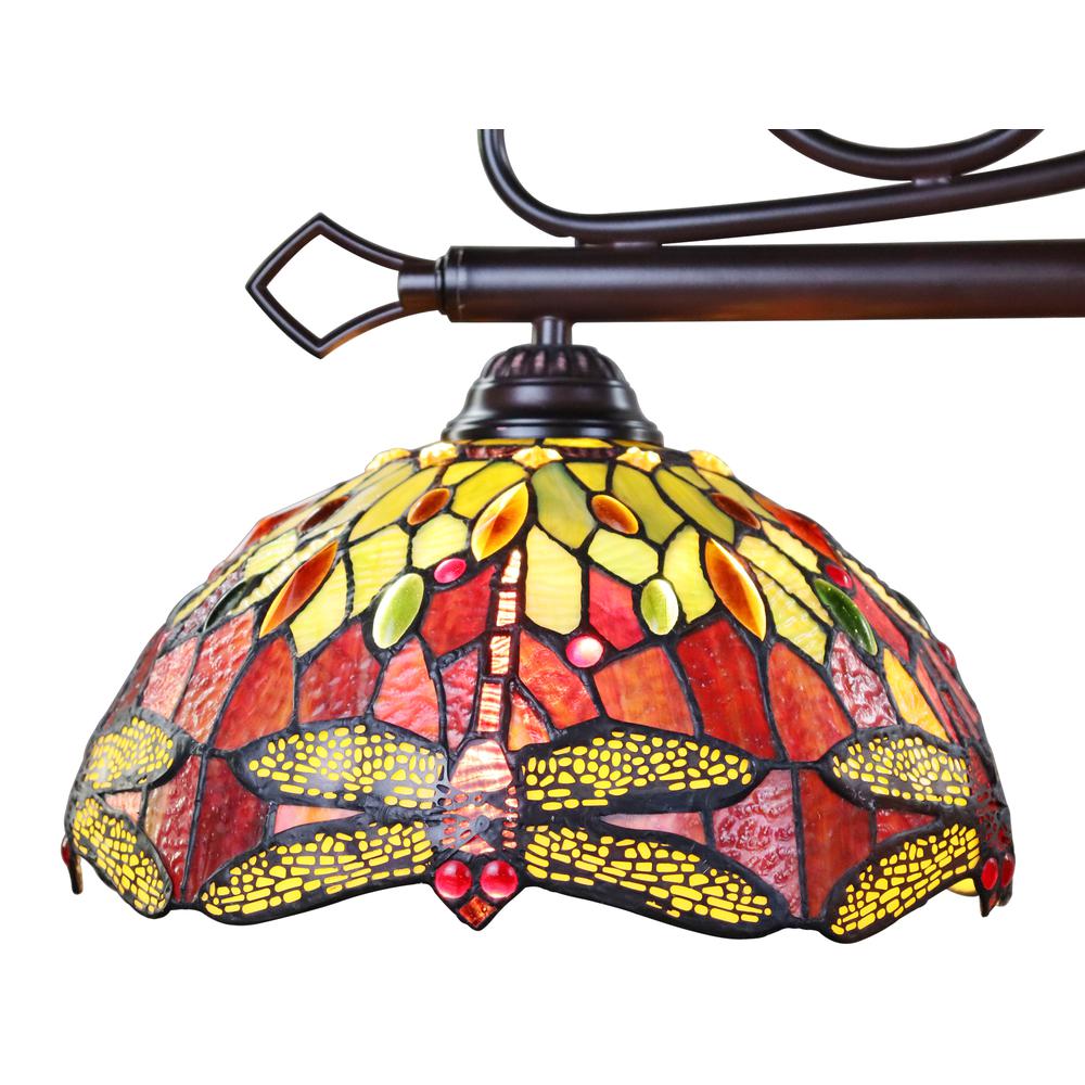 CHLOE Lighting EMPRESS Dragonfly Tiffany-Style Dark Bronze 3 Light Island Pendant 48" Wide. Picture 6