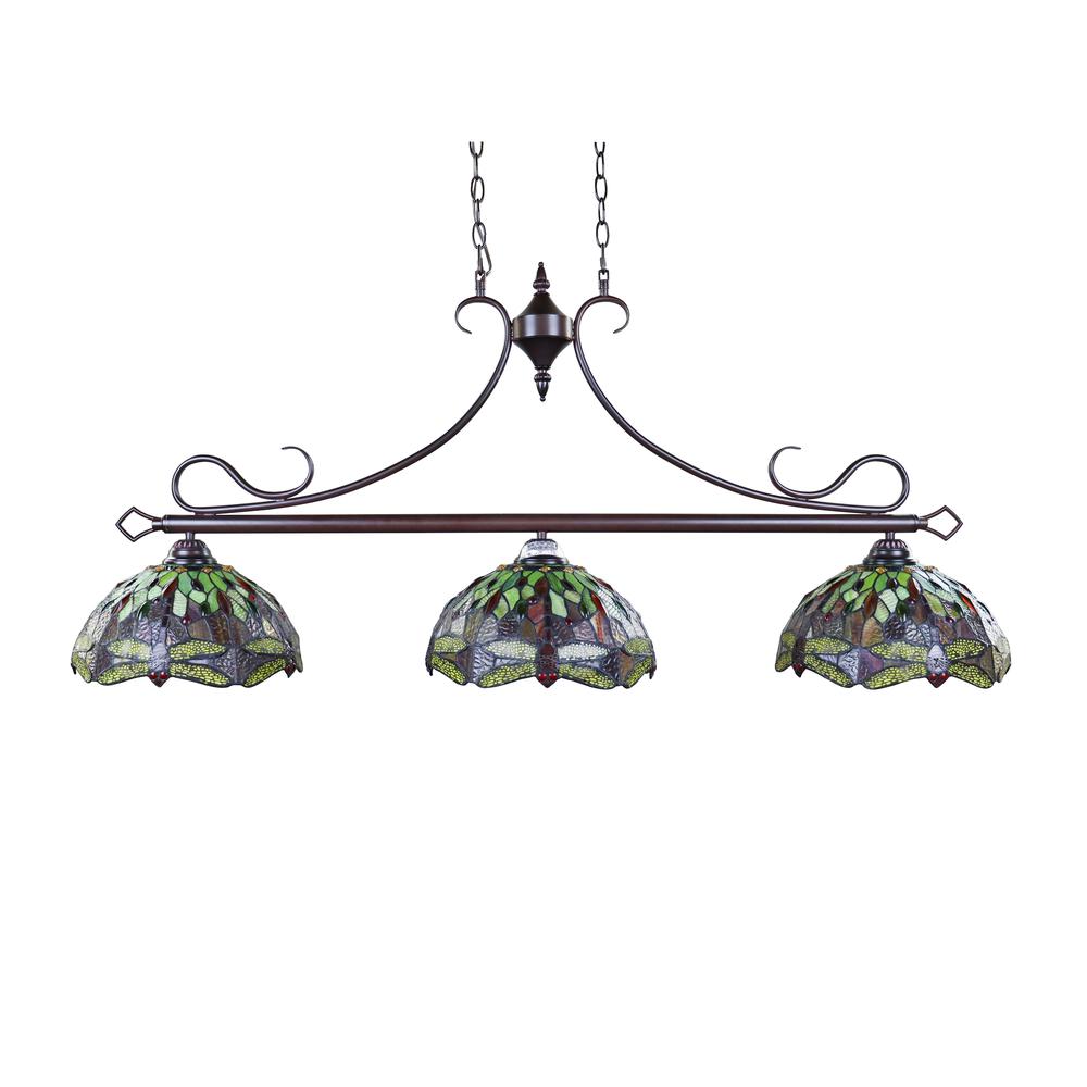CHLOE Lighting EMPRESS Dragonfly Tiffany-Style Dark Bronze 3 Light Island Pendant 48" Wide. Picture 2