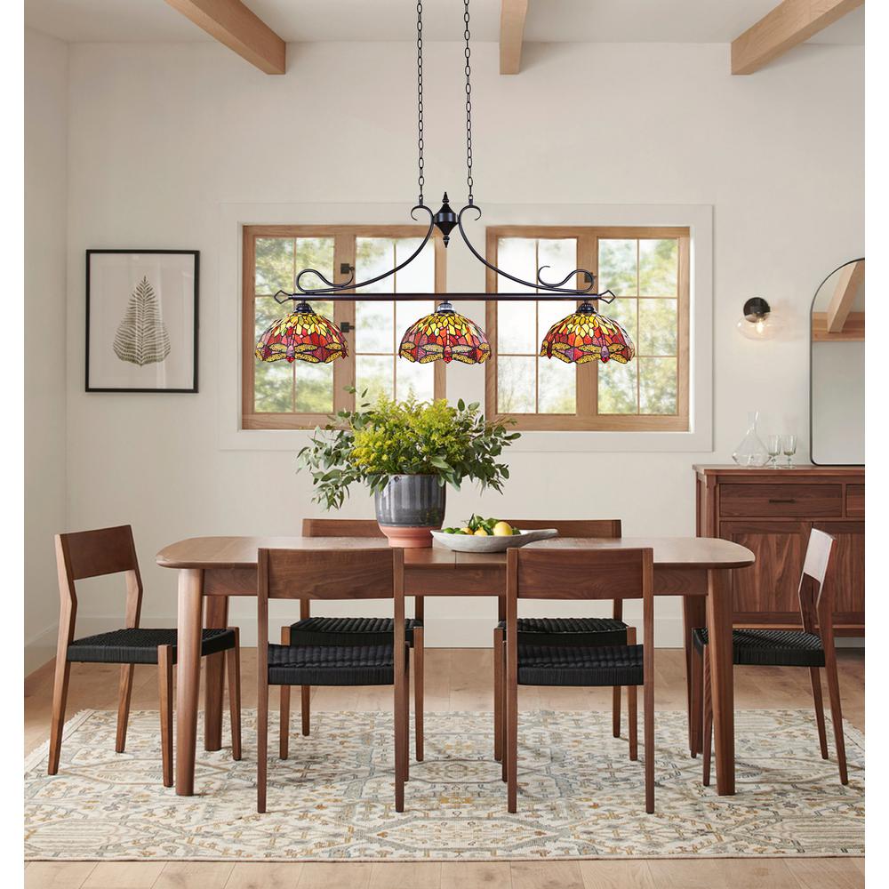 CHLOE Lighting EMPRESS Dragonfly Tiffany-Style Dark Bronze 3 Light Island Pendant 48" Wide. Picture 7