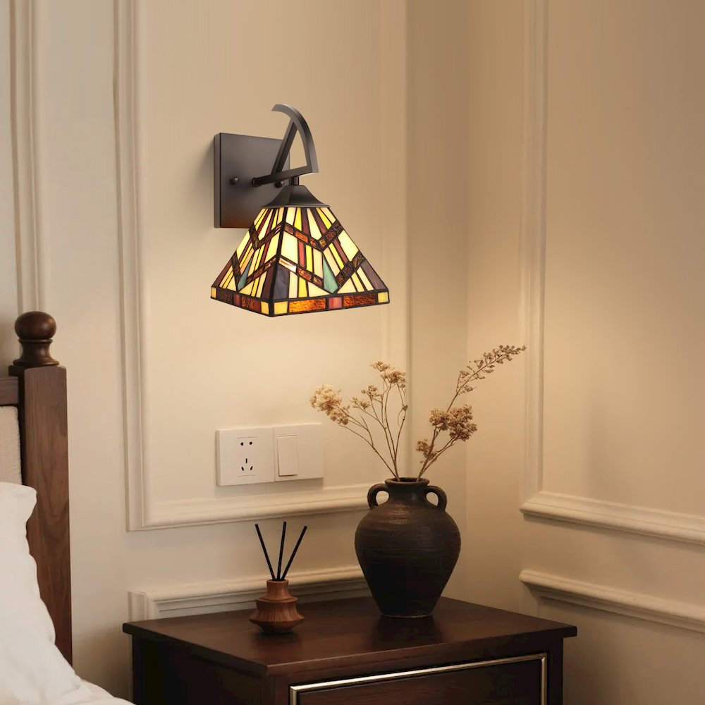 VINCENT Tiffany-Style 1-Light Mission Wall Sconce 6" Shade. Picture 5