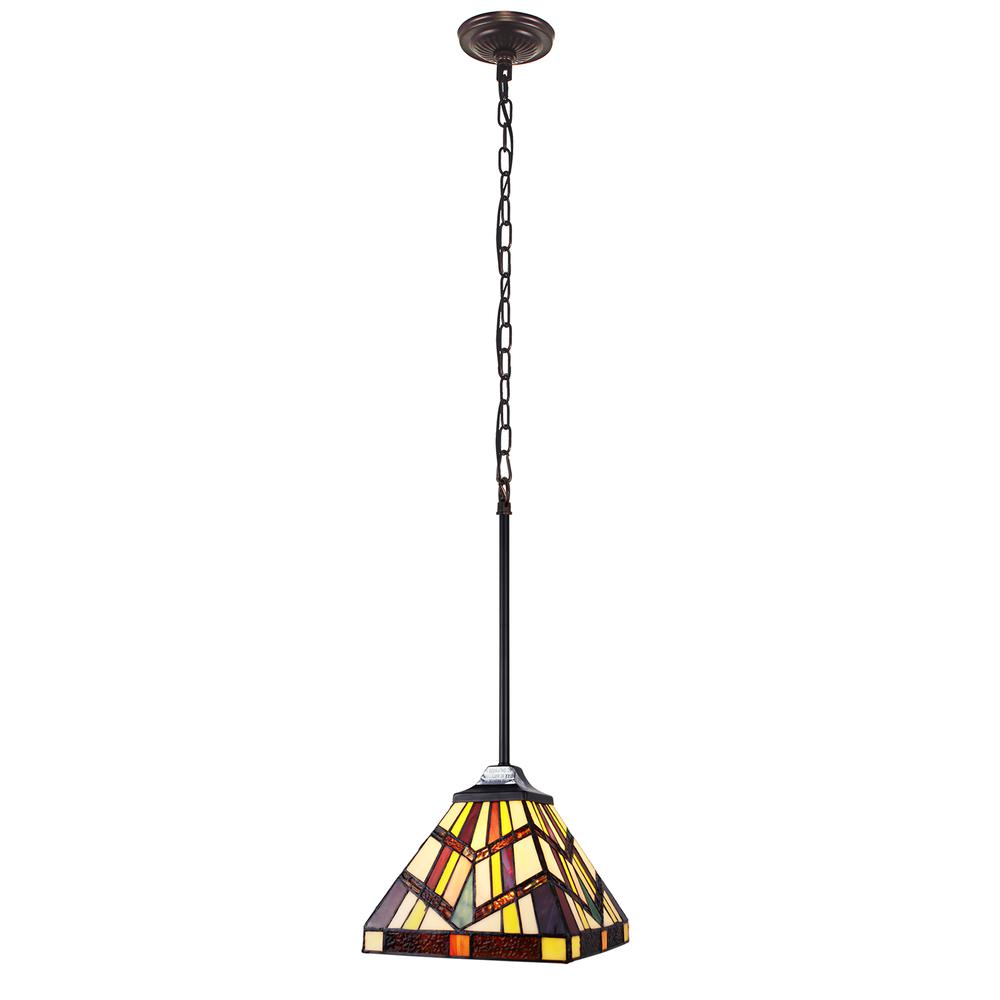 CHLOE Lighting VINCENT Mission Tiffany-style Blackish Bronze 1 Light Mini-Pendant 8" Wide. Picture 1