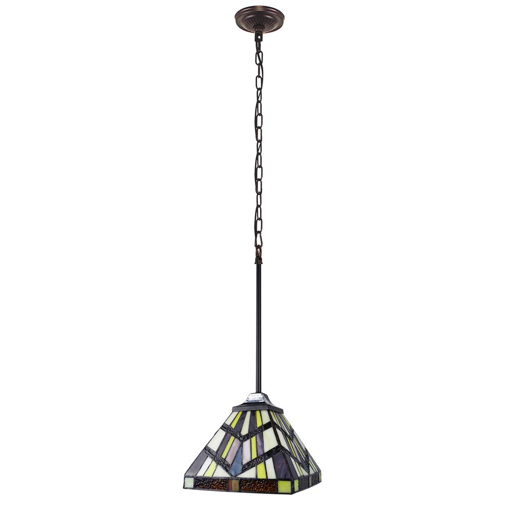 CHLOE Lighting VINCENT Mission Tiffany-style Blackish Bronze 1 Light Mini-Pendant 8" Wide. Picture 2