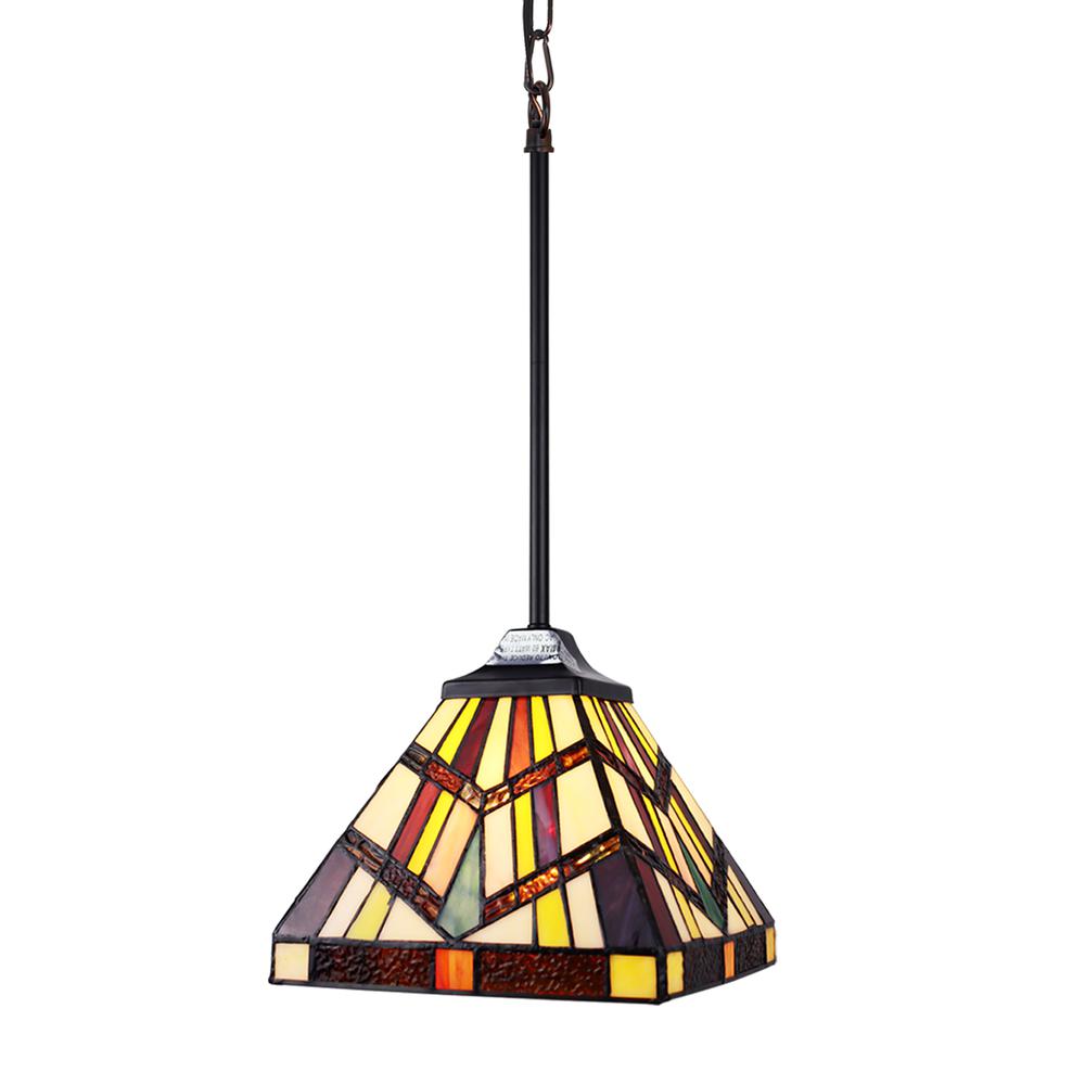 CHLOE Lighting VINCENT Mission Tiffany-style Blackish Bronze 1 Light Mini-Pendant 8" Wide. Picture 3