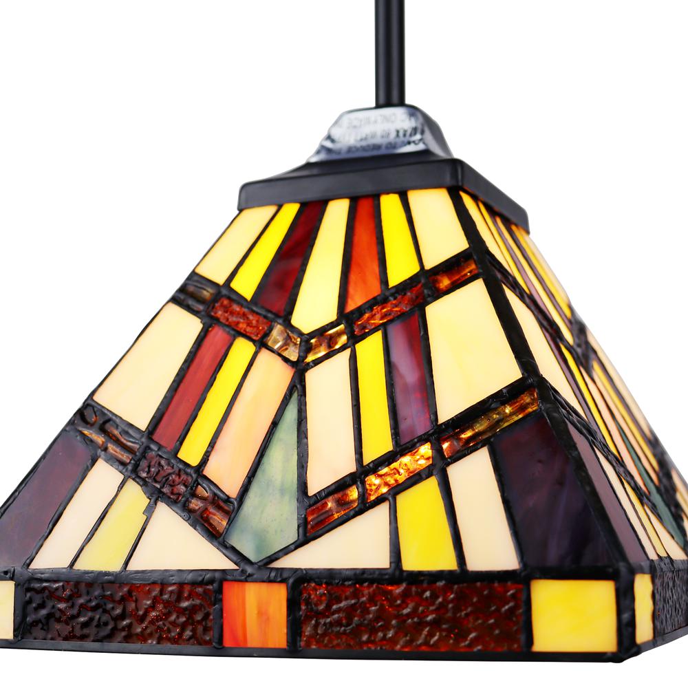 CHLOE Lighting VINCENT Mission Tiffany-style Blackish Bronze 1 Light Mini-Pendant 8" Wide. Picture 6