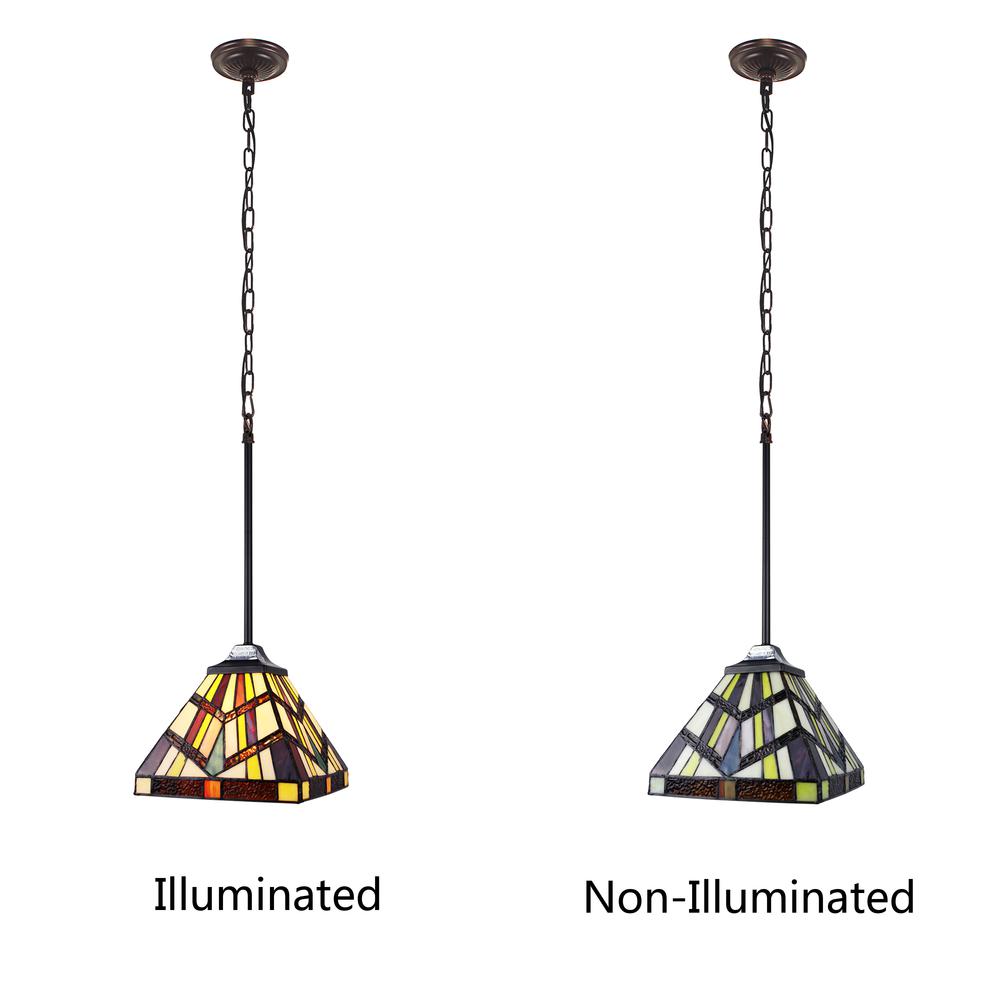 CHLOE Lighting VINCENT Mission Tiffany-style Blackish Bronze 1 Light Mini-Pendant 8" Wide. Picture 4