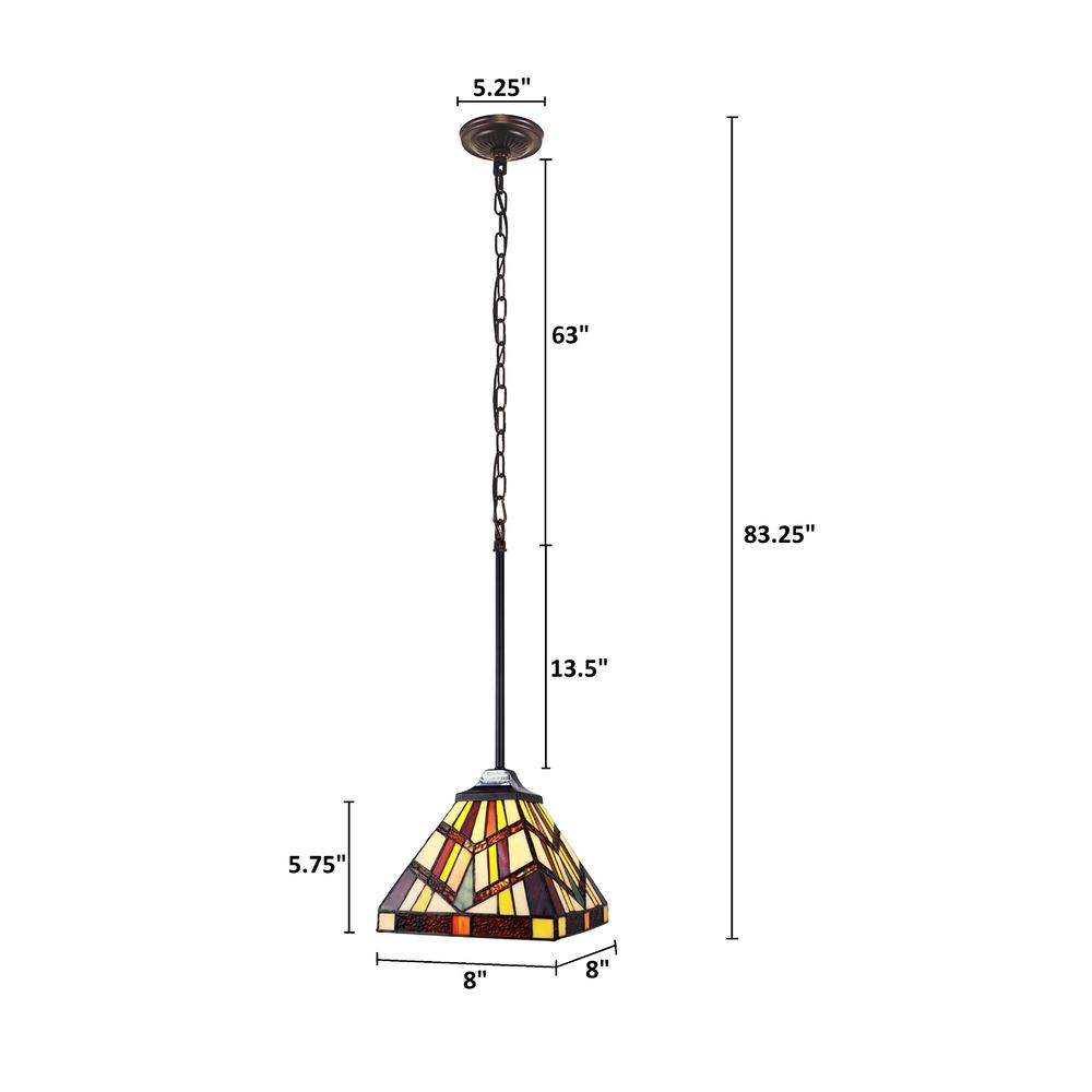 CHLOE Lighting VINCENT Mission Tiffany-style Blackish Bronze 1 Light Mini-Pendant 8" Wide. Picture 7