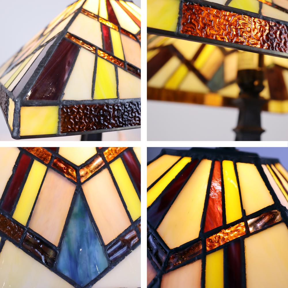 CHLOE Lighting VINCENT Mission Tiffany-Style Blackish Bronze 1 Light Table Lamp 12" Wide. Picture 5