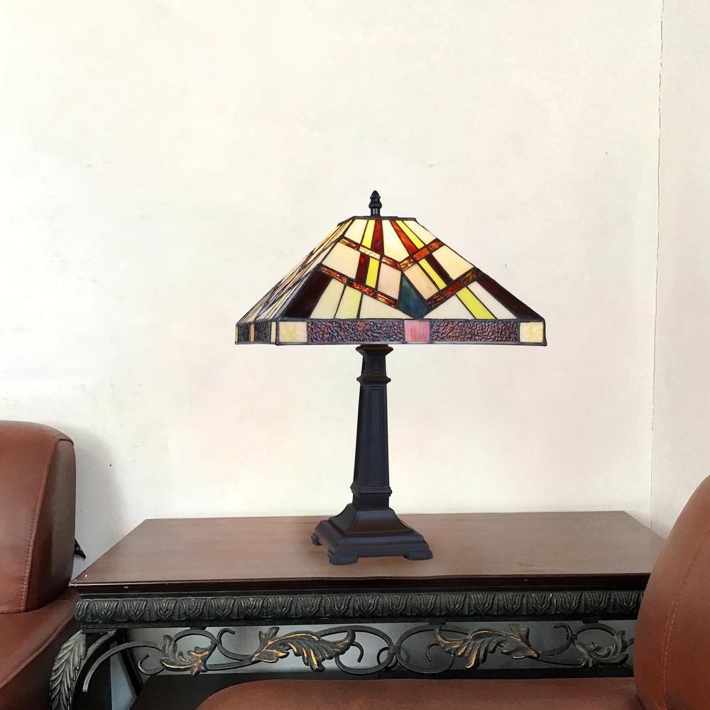 CHLOE Lighting VINCENT Mission Tiffany-Style Blackish Bronze 1 Light Table Lamp 12" Wide. Picture 7