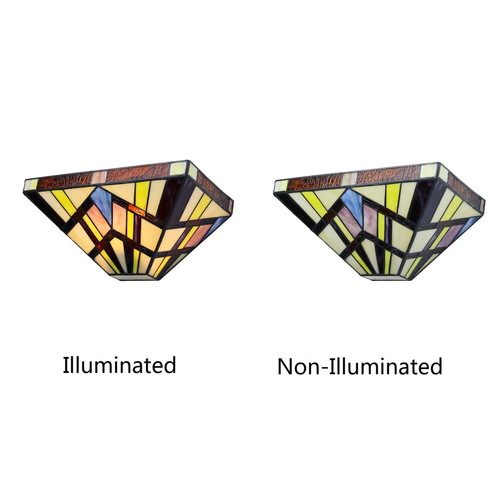 CHLOE Lighting VINCENT Mission Tiffany-style Blackish Bronze 1 Light Wall Sconce 12" Wide. Picture 5
