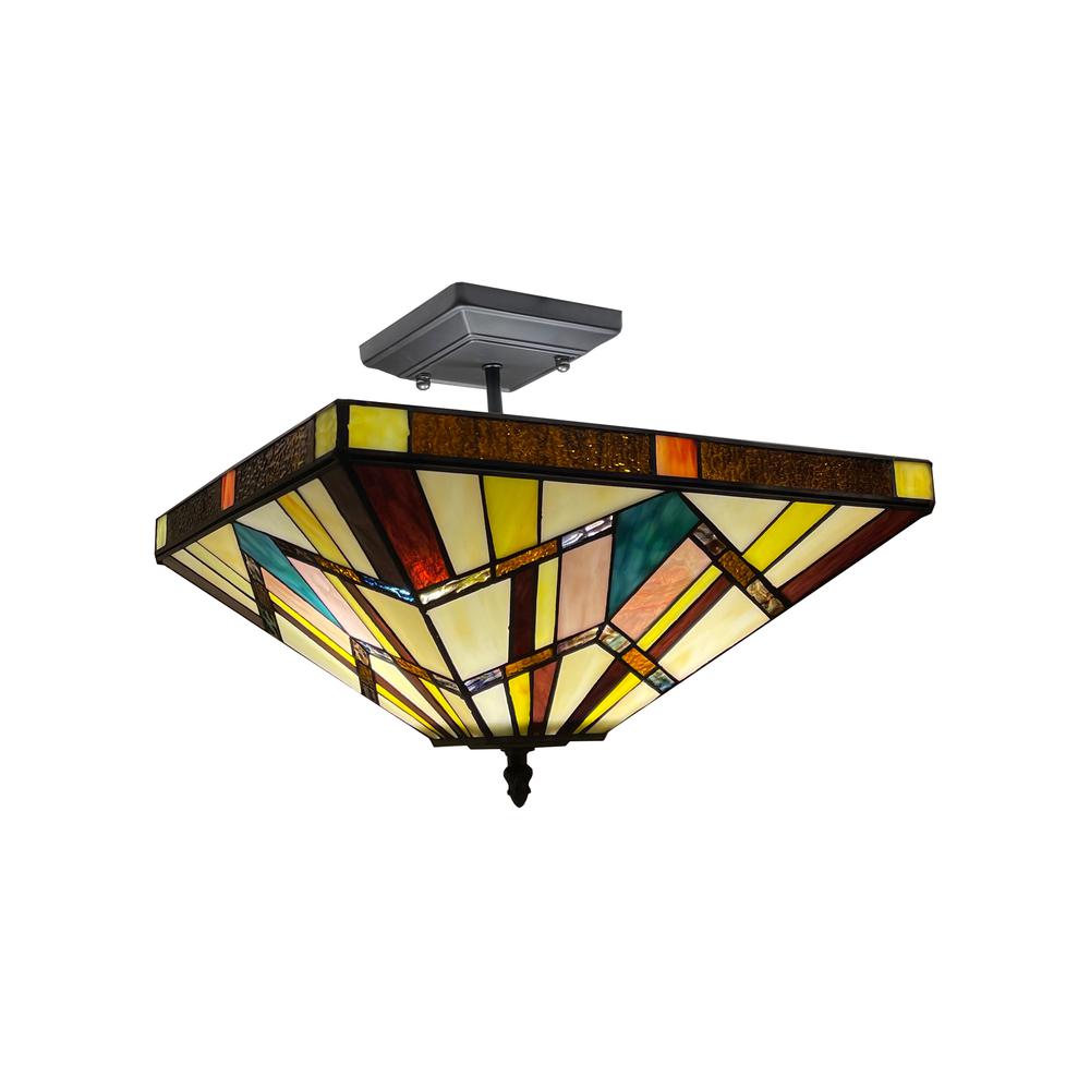 CHLOE Lighting VINCENT Mission Tiffany-style Blackish Bronze 2 Light Semi-Flush 14" Wide. Picture 1