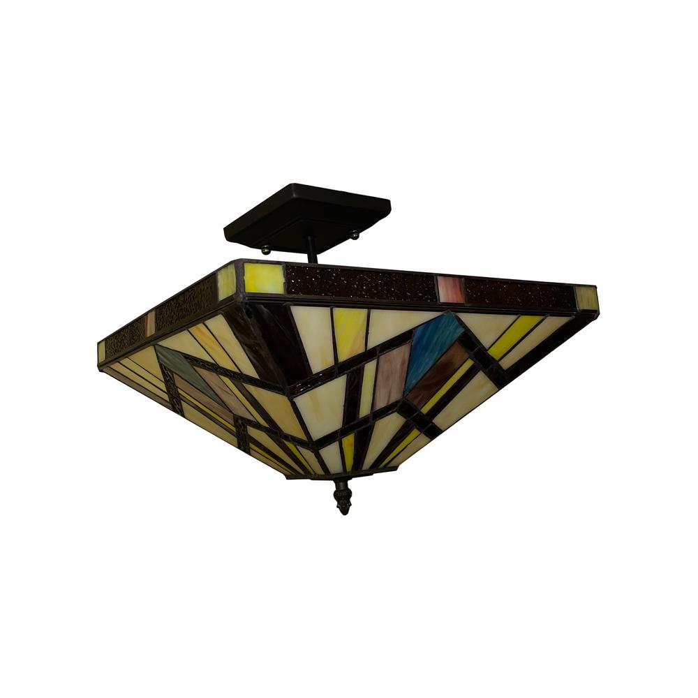 CHLOE Lighting VINCENT Mission Tiffany-style Blackish Bronze 2 Light Semi-Flush 14" Wide. Picture 2
