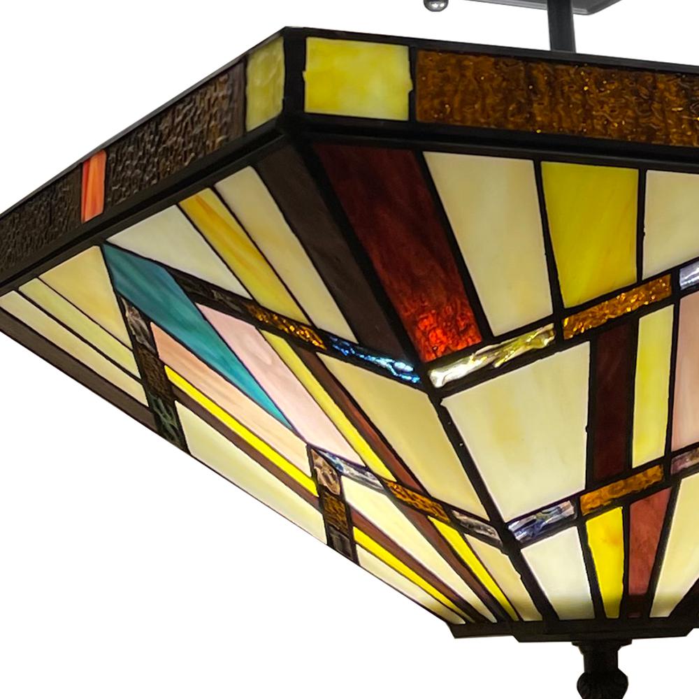 CHLOE Lighting VINCENT Mission Tiffany-style Blackish Bronze 2 Light Semi-Flush 14" Wide. Picture 3