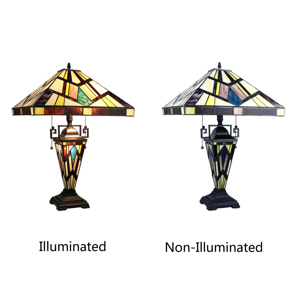 CHLOE Lighting VINCENT Tiffany-Style Blackish Bronze 3-Light Mission Double-Lit Table Lamp 16" Shade. Picture 5