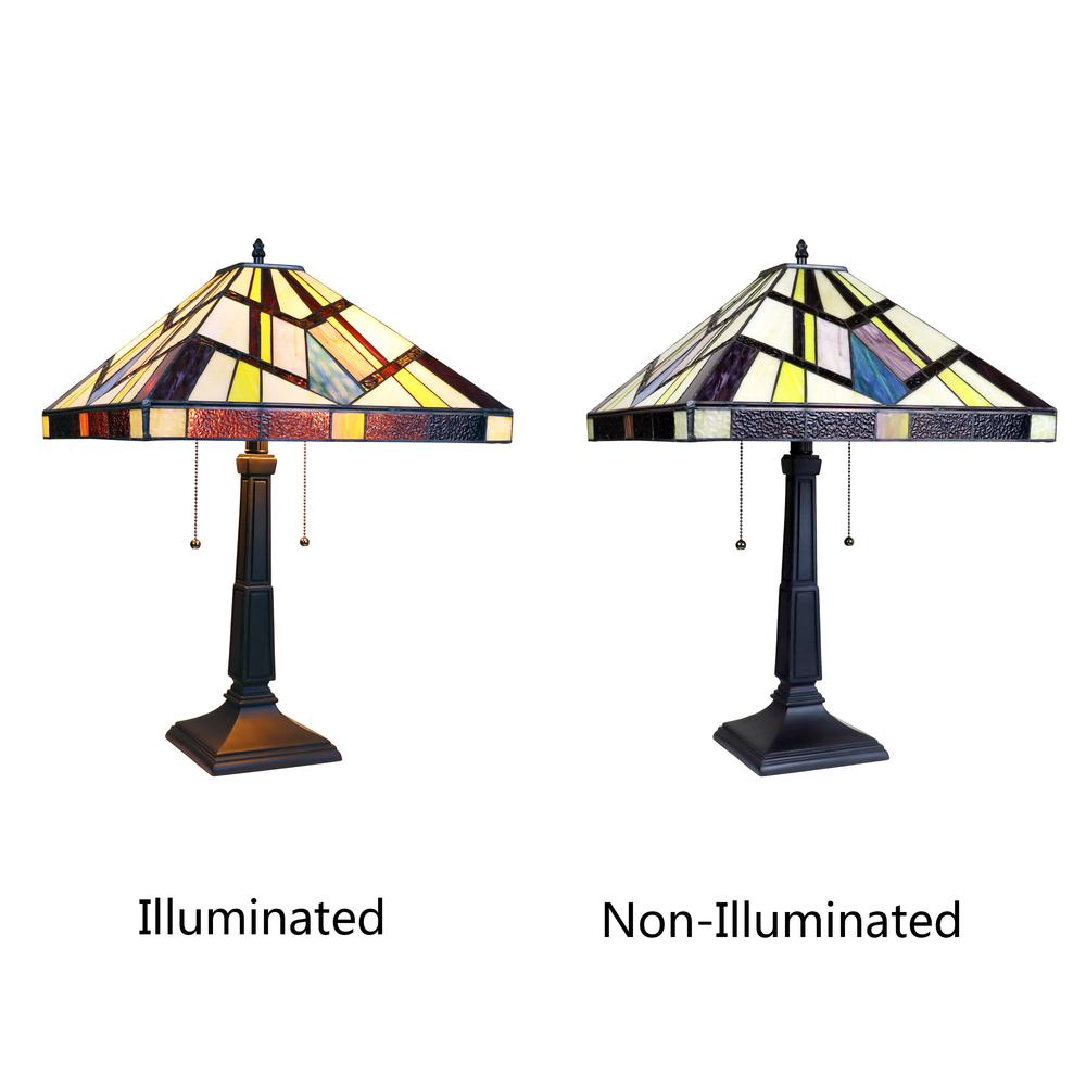 CHLOE Lighting VINCENT Tiffany-Style Blackish Bronze 2-Light Mission Table Lamp 16" Shade. Picture 7