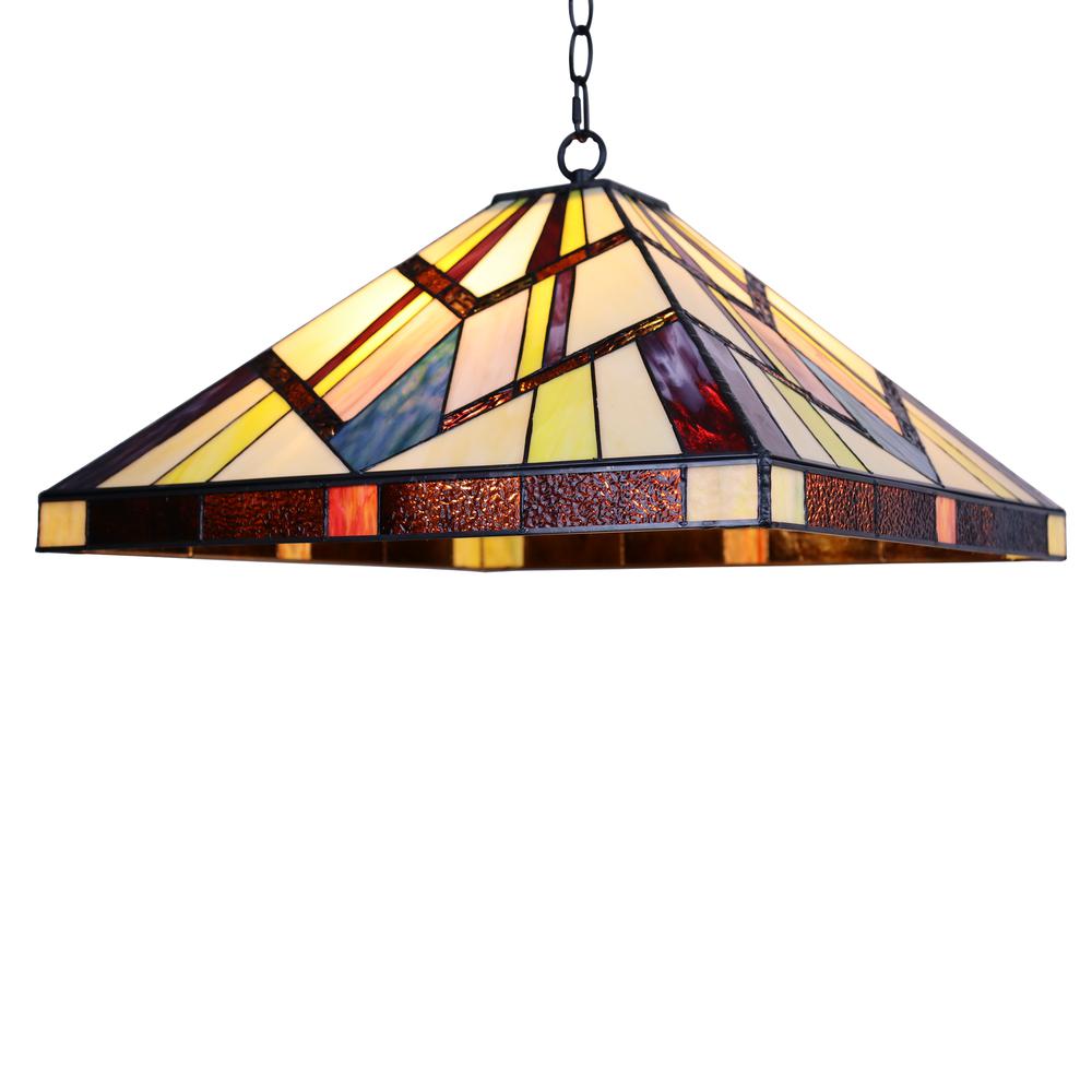 CHLOE Lighting VINCENT Mission Tiffany-style Blackish Bronze 2 Light Pendant 18" Wide. Picture 1