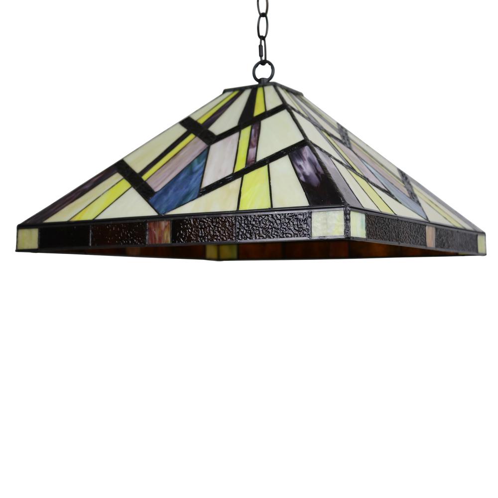 CHLOE Lighting VINCENT Mission Tiffany-style Blackish Bronze 2 Light Pendant 18" Wide. Picture 2