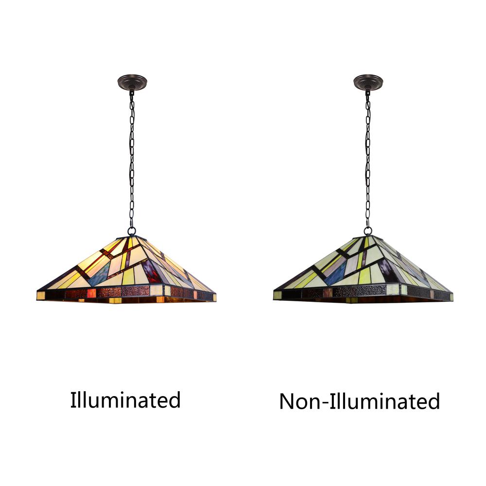 CHLOE Lighting VINCENT Mission Tiffany-style Blackish Bronze 2 Light Pendant 18" Wide. Picture 3