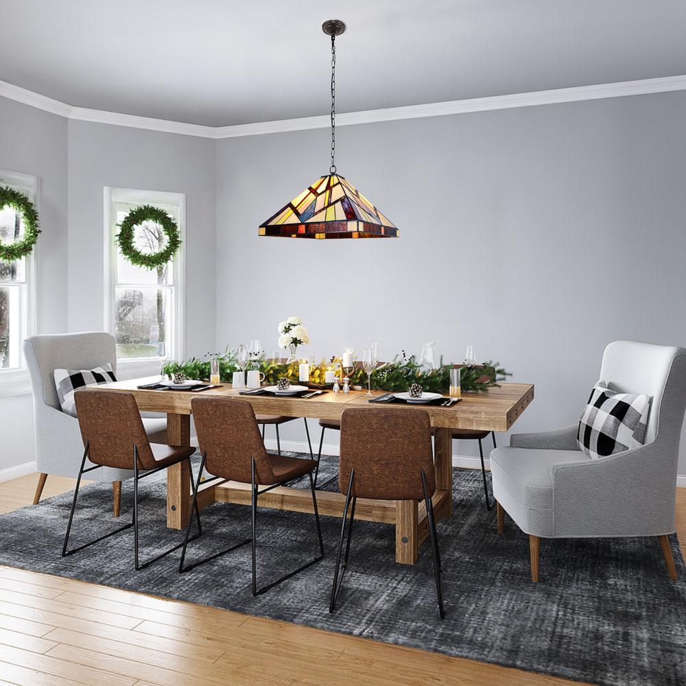 CHLOE Lighting VINCENT Mission Tiffany-style Blackish Bronze 2 Light Pendant 18" Wide. Picture 4