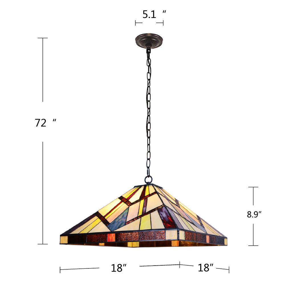 CHLOE Lighting VINCENT Mission Tiffany-style Blackish Bronze 2 Light Pendant 18" Wide. Picture 5