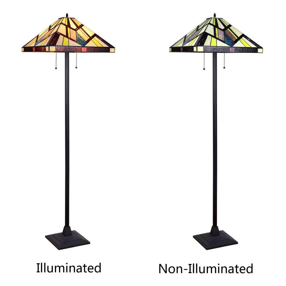 CHLOE Lighting VINCENT Tiffany-Style Blackish Bronze 2-Light Mission Floor Lamp 18" Shade. Picture 5
