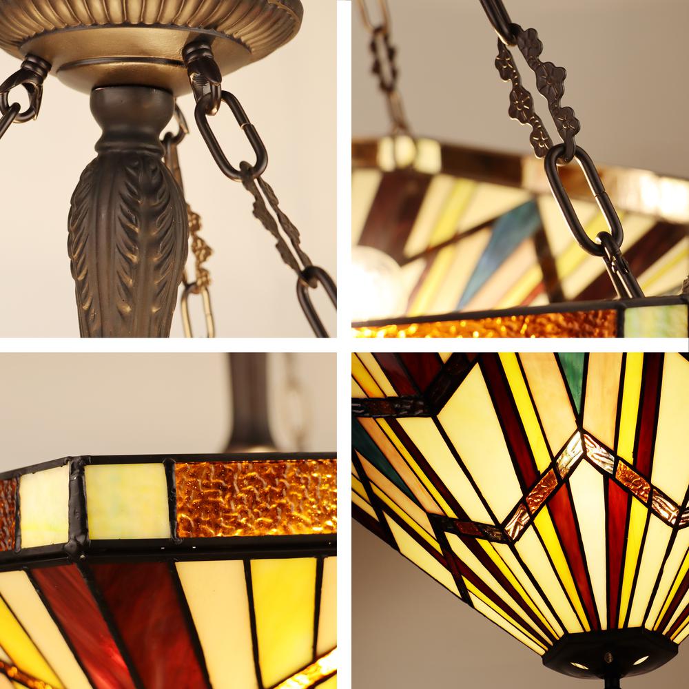CHLOE Lighting VINCENT Tiffany-Style Blackish Bronze 3-Light Mission Inverted Pendant 22" Wide. Picture 4