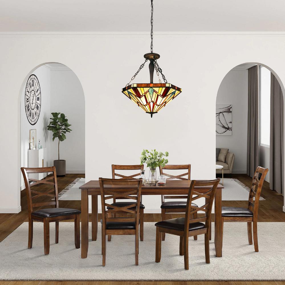 CHLOE Lighting VINCENT Tiffany-Style Blackish Bronze 3-Light Mission Inverted Pendant 22" Wide. Picture 6
