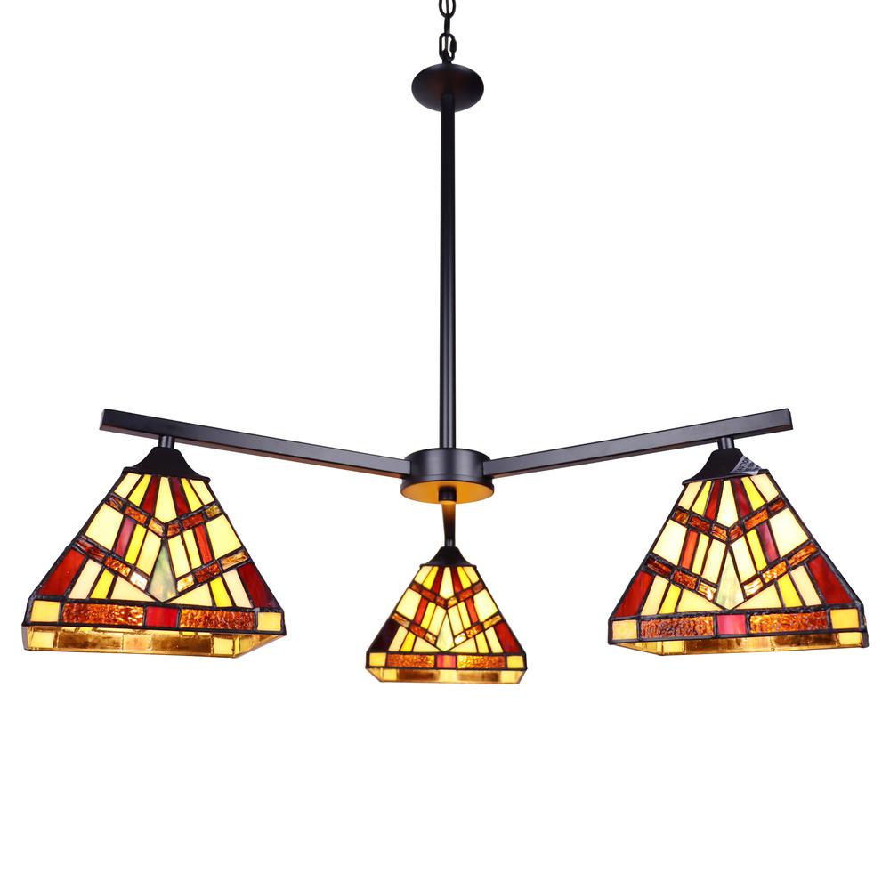 CHLOE Lighting VINCENT Mission Tiffany-style Blackish Bronze 3 Light Chandelier 27" Wide. Picture 1