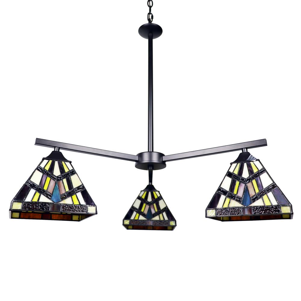 CHLOE Lighting VINCENT Mission Tiffany-style Blackish Bronze 3 Light Chandelier 27" Wide. Picture 2