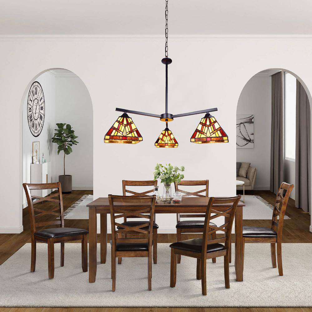 CHLOE Lighting VINCENT Mission Tiffany-style Blackish Bronze 3 Light Chandelier 27" Wide. Picture 8