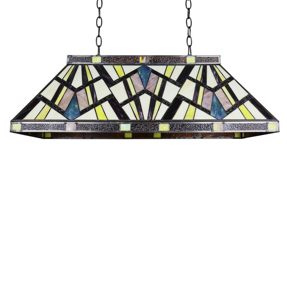 CHLOE Lighting VINCENT Mission Tiffany-Style 3 Light Island Pendant 28" Wide. Picture 2