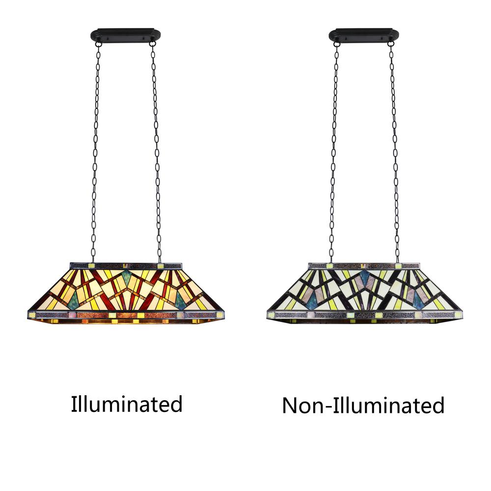 CHLOE Lighting VINCENT Mission Tiffany-Style 3 Light Island Pendant 28" Wide. Picture 3
