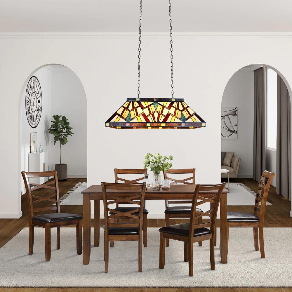 CHLOE Lighting VINCENT Mission Tiffany-Style 3 Light Island Pendant 28" Wide. Picture 4