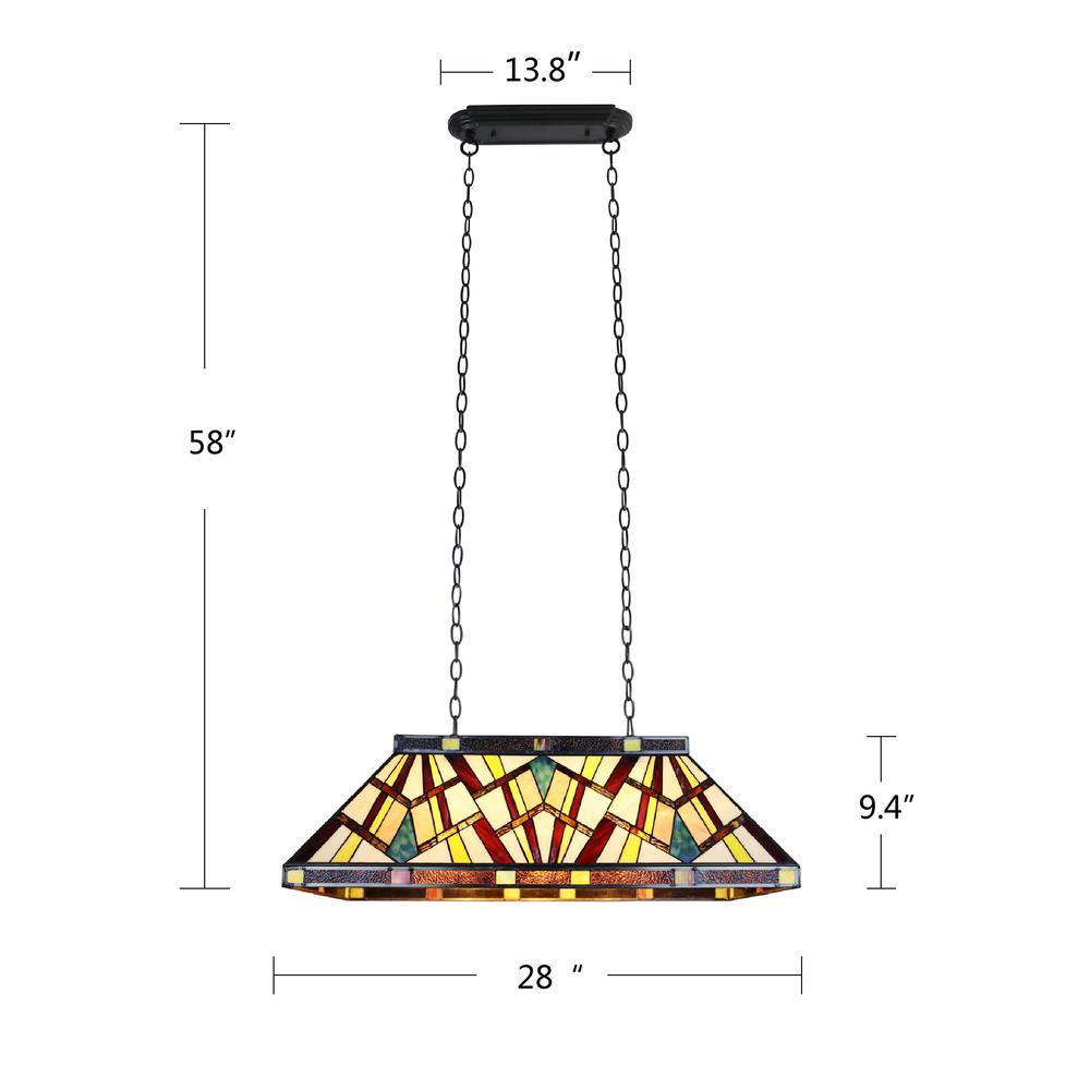 CHLOE Lighting VINCENT Mission Tiffany-Style 3 Light Island Pendant 28" Wide. Picture 5