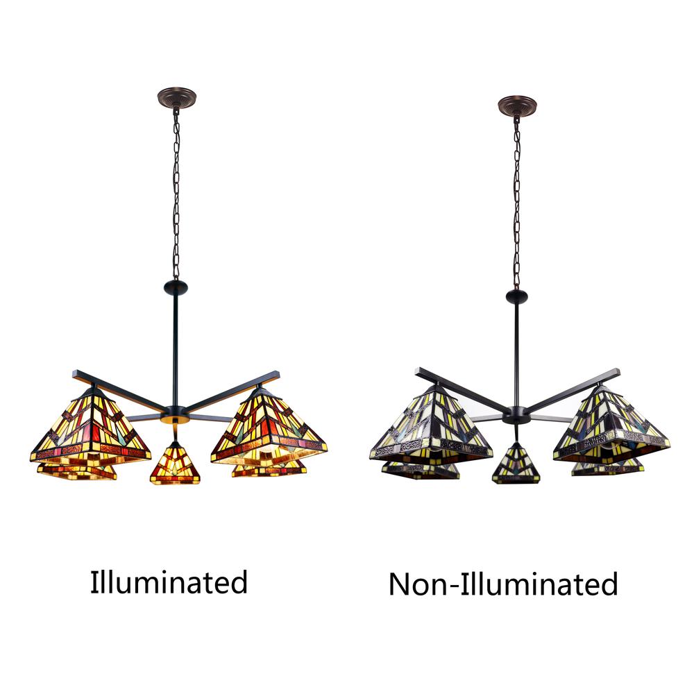 CHLOE Lighting VINCENT Mission Tiffany-style Blackish Bronze 5 Light Chandelier 30" Wide. Picture 10