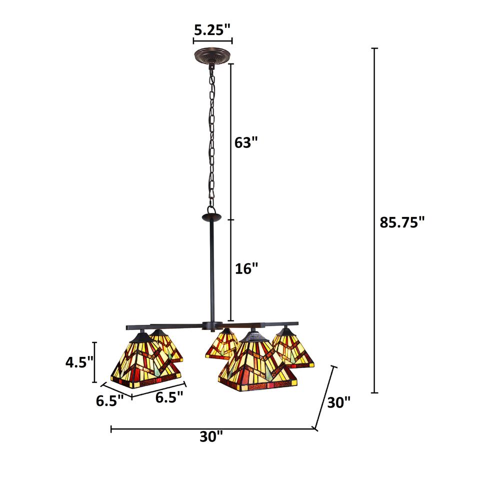 CHLOE Lighting VINCENT Mission Tiffany-style Blackish Bronze 5 Light Chandelier 30" Wide. Picture 9
