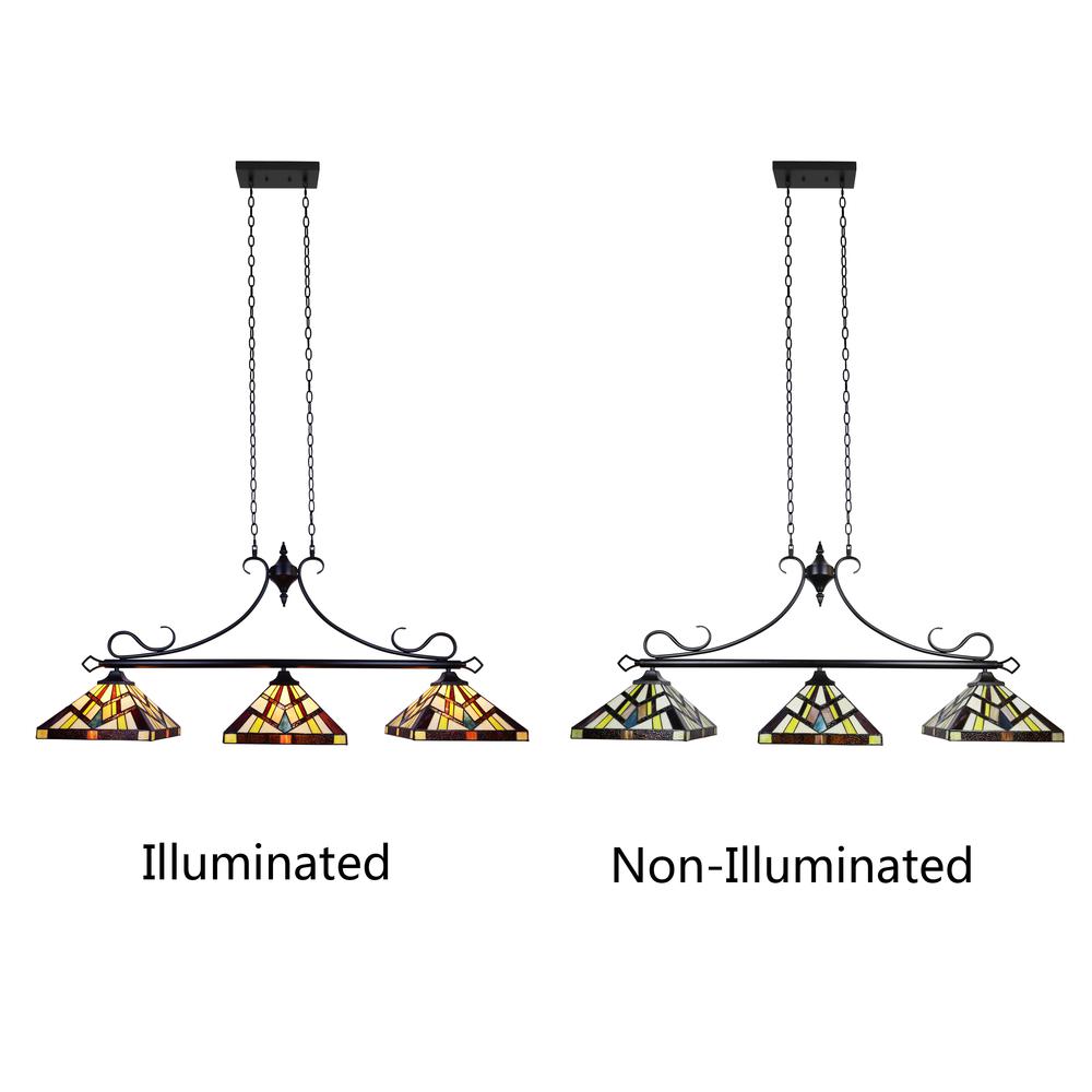 CHLOE Lighting VINCENT Mission Tiffany-Style 3 Light Island Pendant 47" Wide. Picture 5