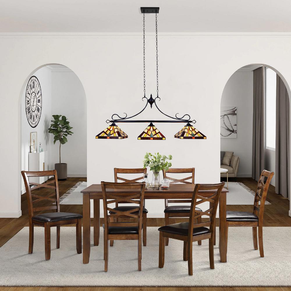 CHLOE Lighting VINCENT Mission Tiffany-Style 3 Light Island Pendant 47" Wide. Picture 6