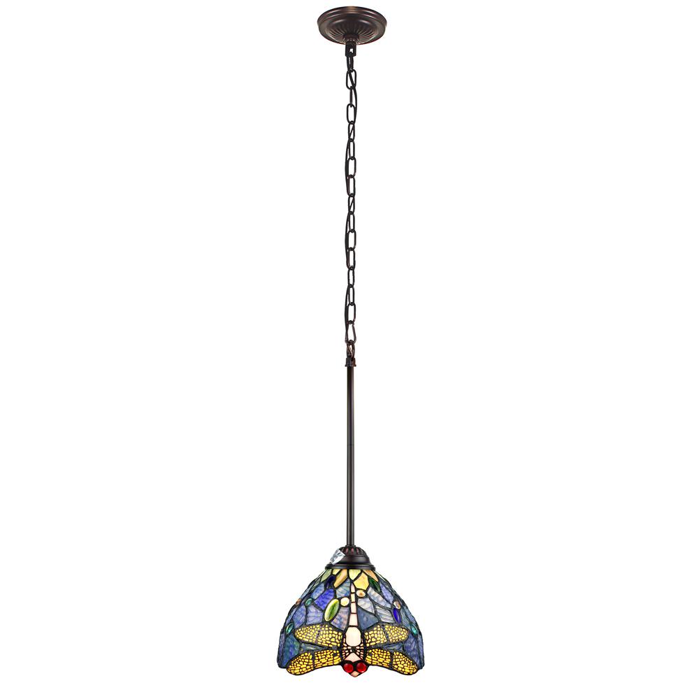 CHLOE Lighting SUNNIVA Dragonfly Tiffany-Style 1 Light Mini-Pendant 8" Wide. Picture 1