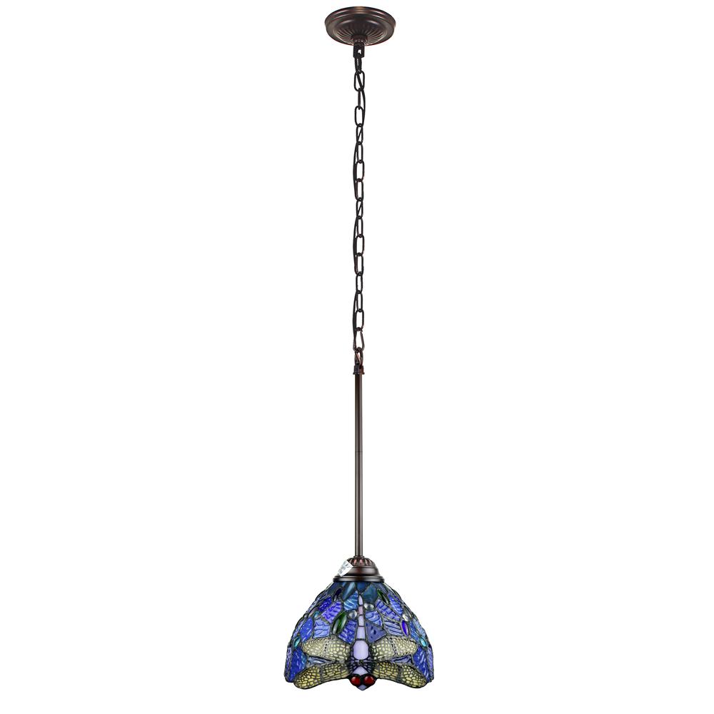 CHLOE Lighting SUNNIVA Dragonfly Tiffany-Style 1 Light Mini-Pendant 8" Wide. Picture 2