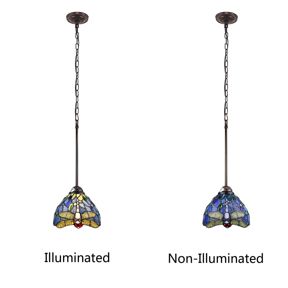 CHLOE Lighting SUNNIVA Dragonfly Tiffany-Style 1 Light Mini-Pendant 8" Wide. Picture 5