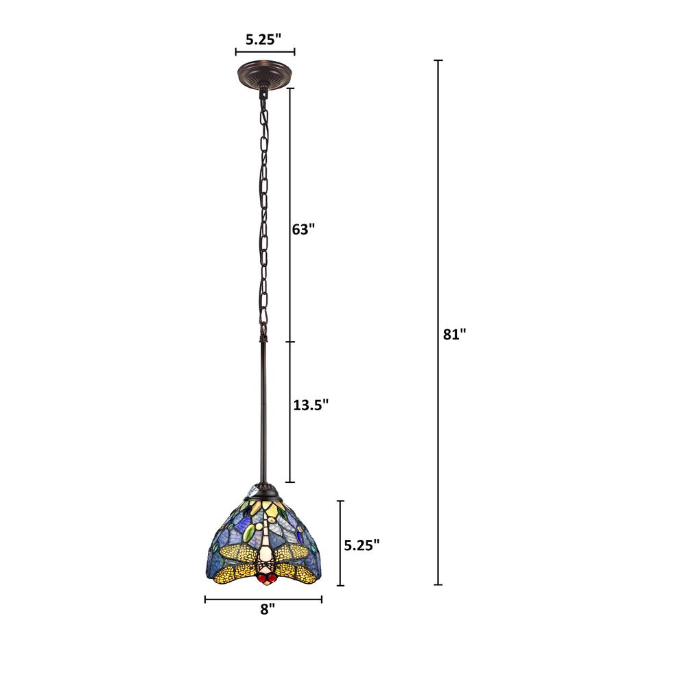 CHLOE Lighting SUNNIVA Dragonfly Tiffany-Style 1 Light Mini-Pendant 8" Wide. Picture 7