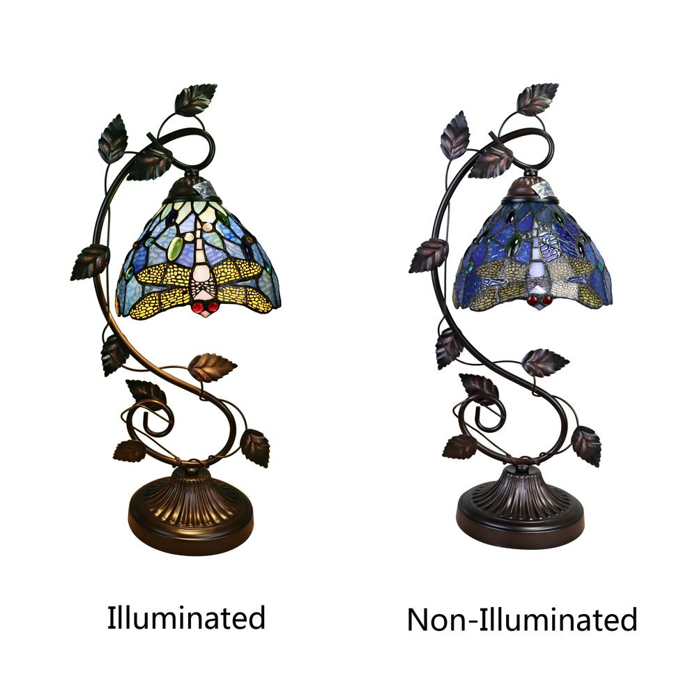 CHLOE Lighting SUNNIVA Dragonfly Tiffany-Style 1 Light Accent Table Lamp 8" Wide. Picture 4