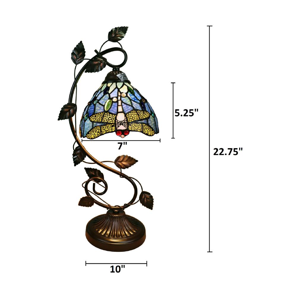 CHLOE Lighting SUNNIVA Dragonfly Tiffany-Style 1 Light Accent Table Lamp 8" Wide. Picture 7
