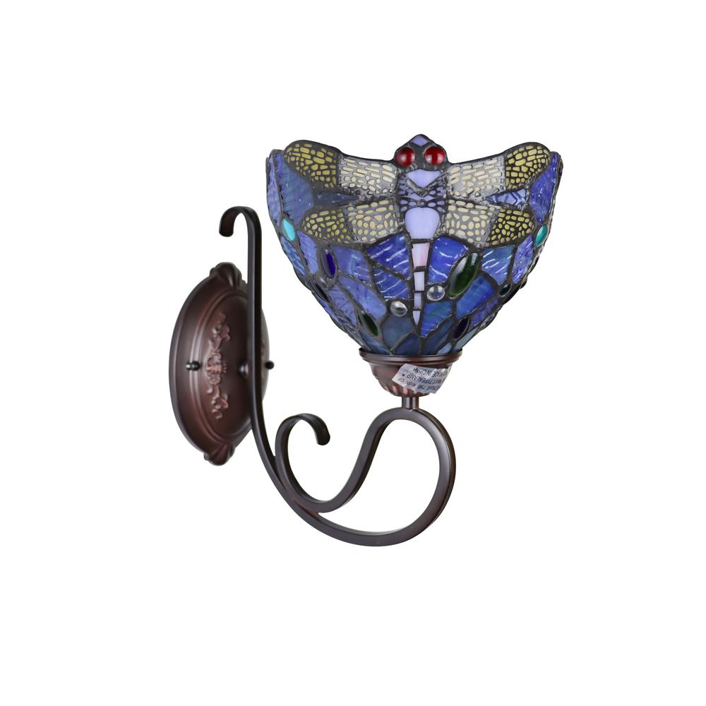 CHLOE Lighting SUNNIVA Dragonfly Tiffany-Style Dark Bronze 1 Light Wall Sconce 8" Wide. Picture 2