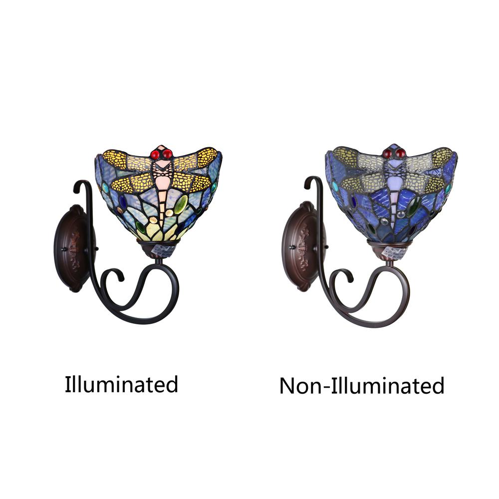 CHLOE Lighting SUNNIVA Dragonfly Tiffany-Style Dark Bronze 1 Light Wall Sconce 8" Wide. Picture 3