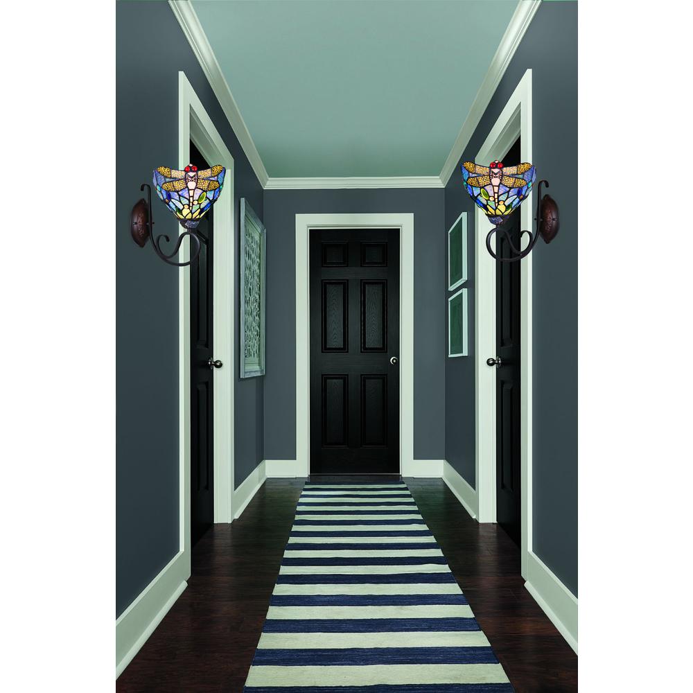CHLOE Lighting SUNNIVA Dragonfly Tiffany-Style Dark Bronze 1 Light Wall Sconce 8" Wide. Picture 5