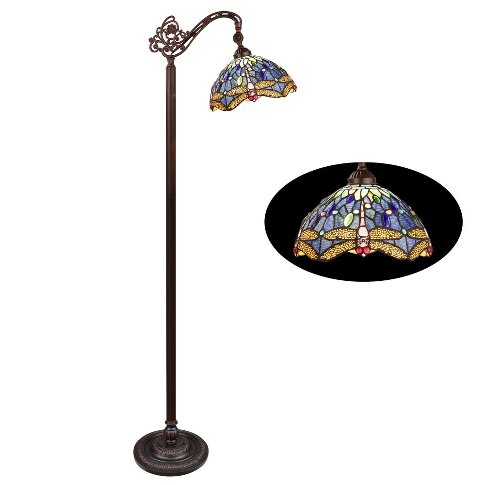 SUNNIVA Dragonfly-Style 1-Light Dark Bronze Finish Reading Floor Lamp 11" Shade. Picture 6
