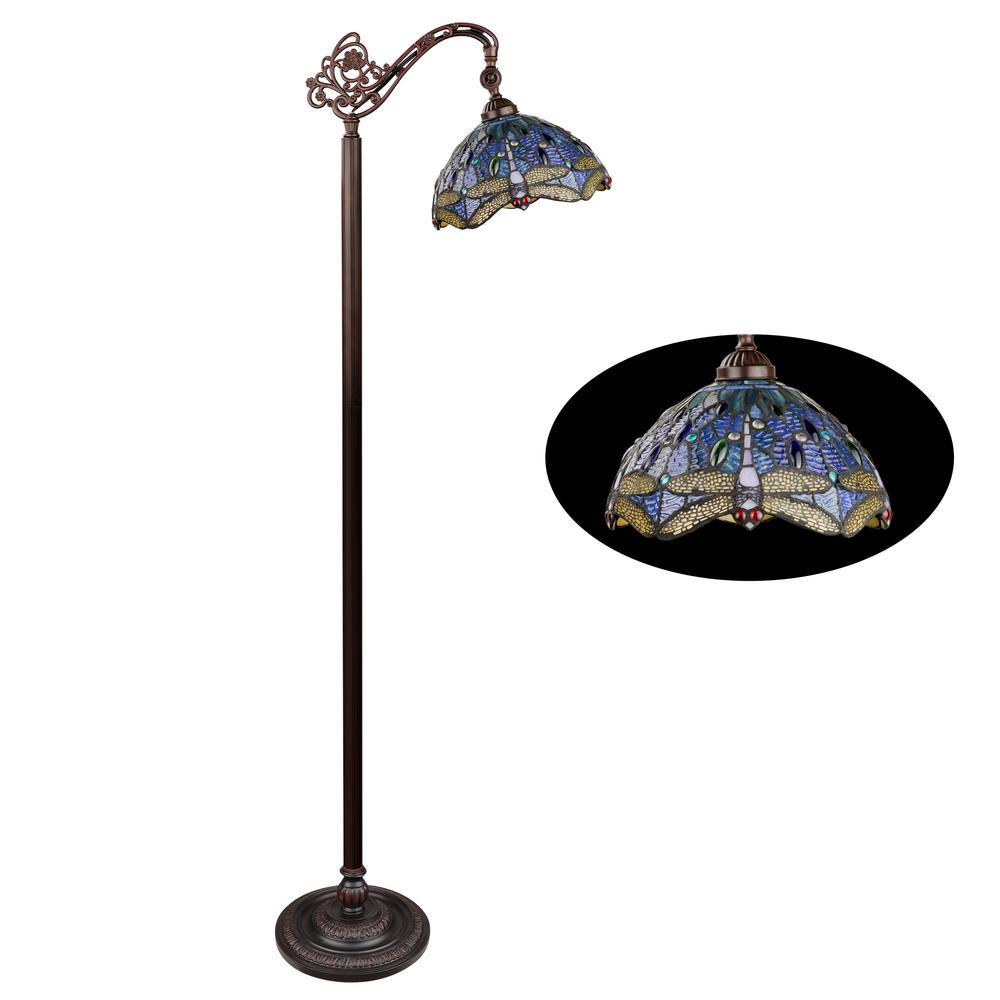 SUNNIVA Dragonfly-Style 1-Light Dark Bronze Finish Reading Floor Lamp 11" Shade. Picture 5