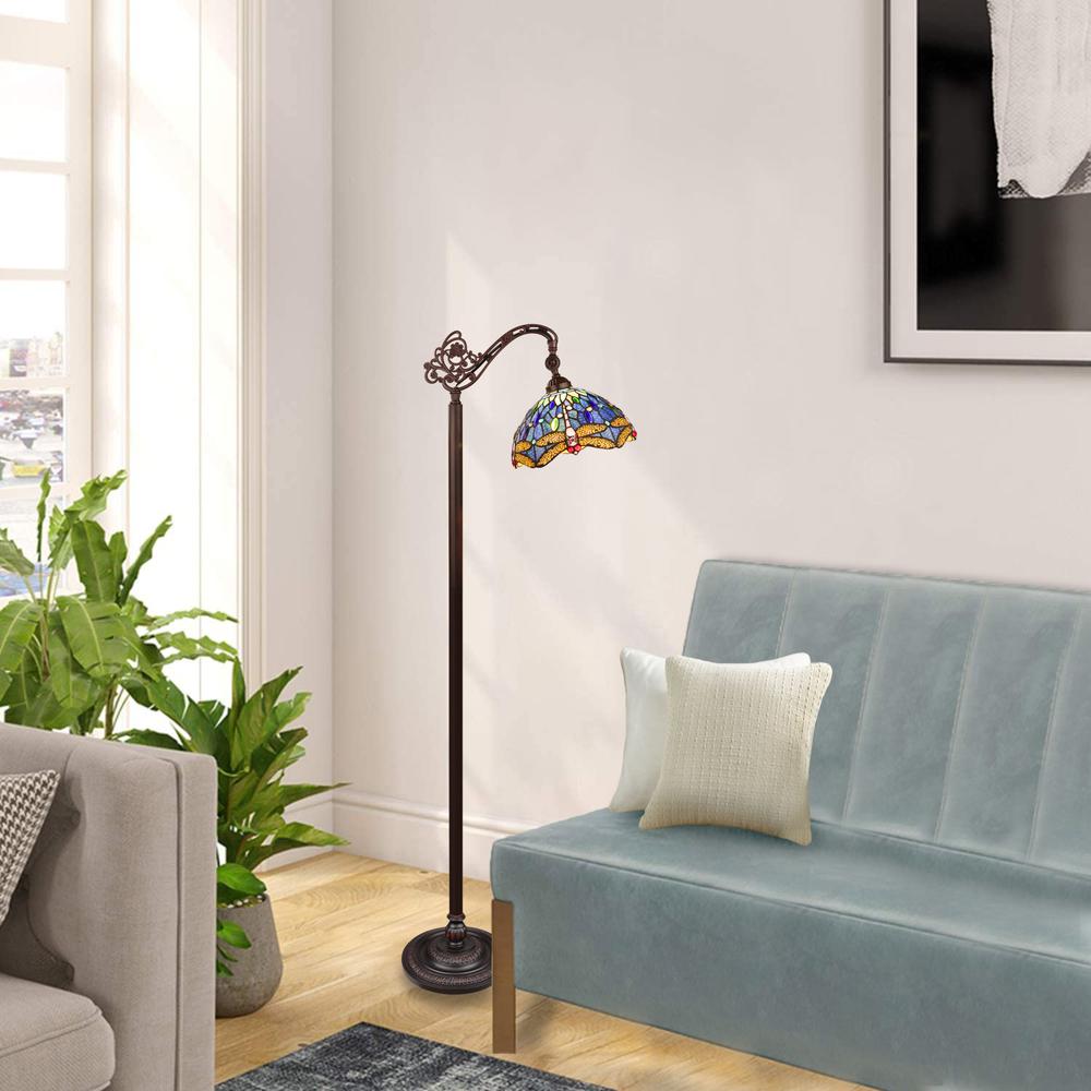 SUNNIVA Dragonfly-Style 1-Light Dark Bronze Finish Reading Floor Lamp 11" Shade. Picture 1