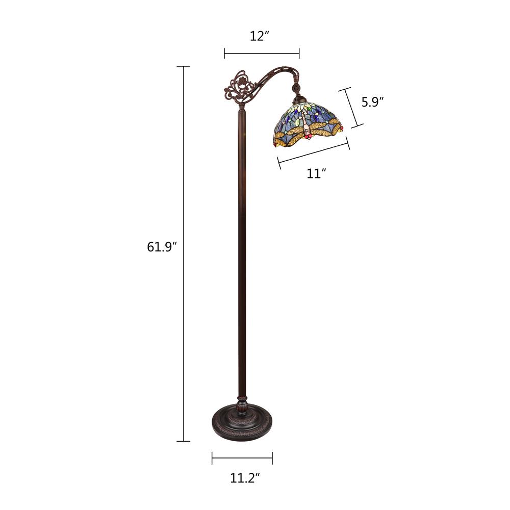 SUNNIVA Dragonfly-Style 1-Light Dark Bronze Finish Reading Floor Lamp 11" Shade. Picture 4